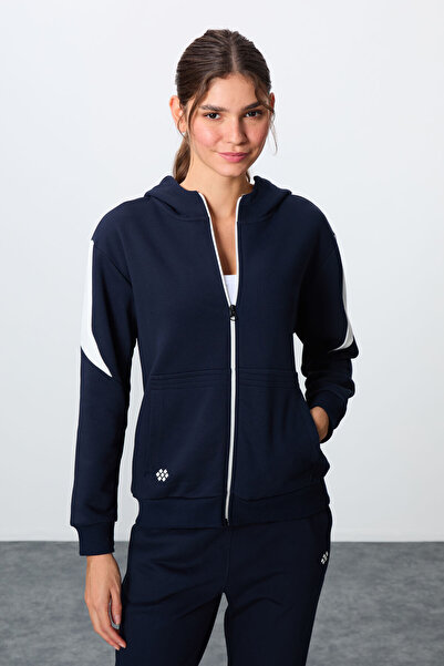 TOMMY LIFE Indigo Compact Cotton Thick Smooth Textured Hooded Oversize Fit Women's Tracksuit Set - 95343