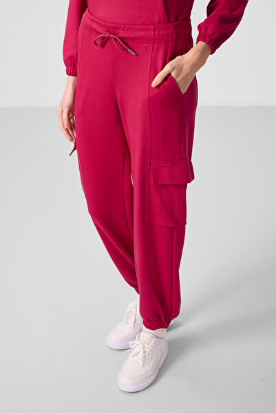 TOMMY LIFE Κόκκινη μαλακή υφή Oversize γυναικεία αθλητική φόρμα - 95351