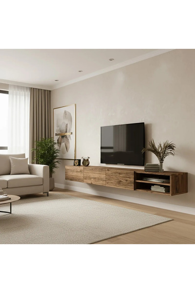 Stylish Home طاولة و مكتبة تلفزيون معلقة بني - TV53