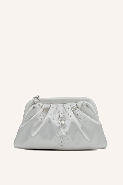 MARCATELLI Beyaz Saten Tiara Abiye Çanta