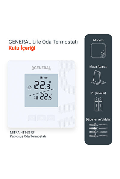 GENERAL Life Mitra HT16S RF Kablosuz Oda Termostatı - Beyaz