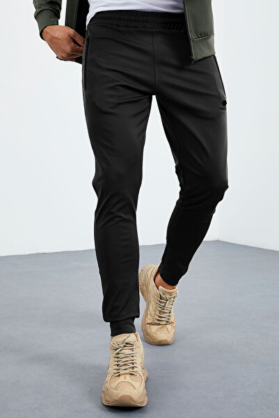 TOMMY LIFE Khaki-Black Stand Collar Zip-Up Men's Tracksuit Suit with Standard Fit Cuff - 85160