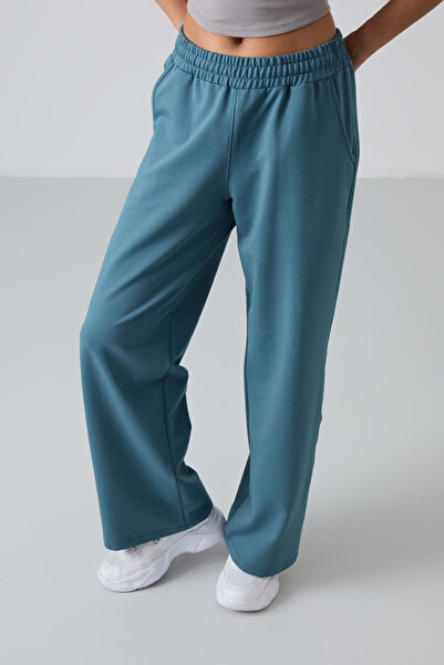 TOMMY LIFE Forest Green Wide-Leg Γυναικεία Φούτερ - Ψηλόμεση Τσέπες Άνετη Φόρμα - 94567