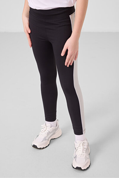 TOMMY LIFE White-Black O Neck Side Stripe Detailed Standard Fit Performance Girl's Tights Suit - 75191