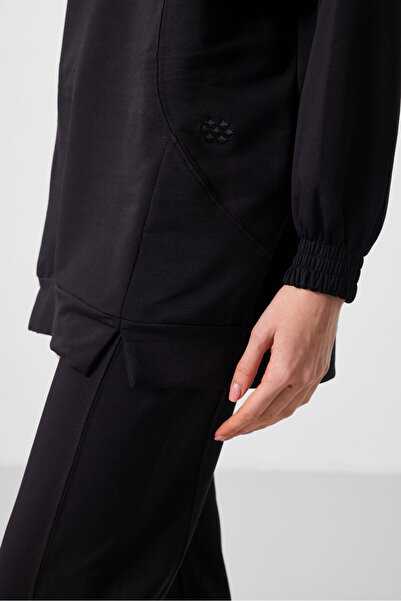 TOMMY LIFE Black O Neck Basic Oversize Women's Tracksuit Tunic Set - 95347