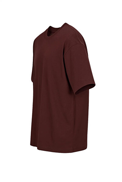 COMBİNE MİCHAİL Ανδρικό μπλουζάκι από 100% οργανικό βαμβάκι με χοντρή υφή Comfort Fit Crew Neck Claret Red