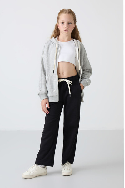 TOMMY LIFE Siyah Pamuklu İçi Tüylü Yumuşak Dokulu Standart Fit Nakışlı Kız Ço...