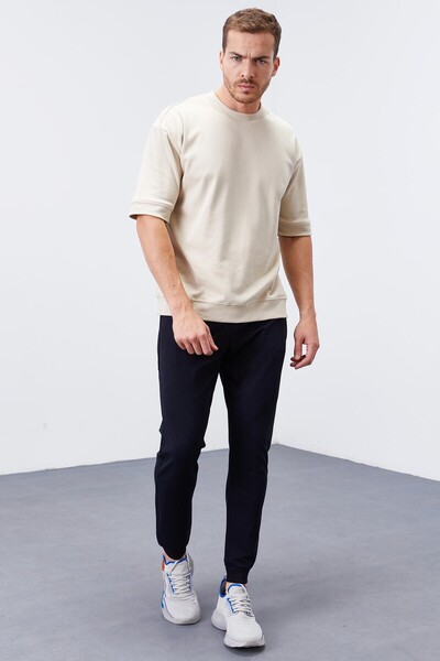 TOMMY LIFE Lacivert Fermuar Cepli Dar Kalıp Jogger Erkek Eşofman Alt - 84343