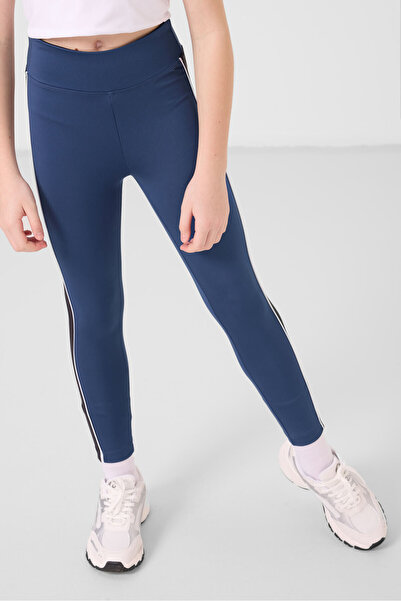 TOMMY LIFE Black-Parliament O Neck Side Stripe Detailed Standard Fit Performance Girl's Tights Suit - 75191