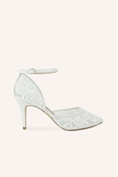 MARCATELLI Beyaz Dantel Güpür İşlemeli Gelin Ayakkabısı