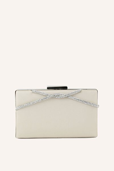 MARCATELLI Şampanya Saten Taşlı Kare Abiye Çanta