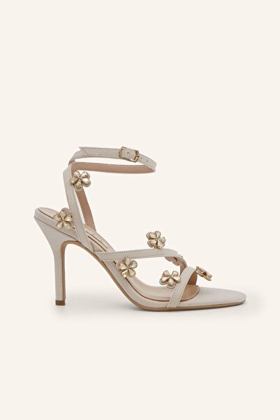 MARCATELLI Şampanya Saten Bloom Mini Topuklu Sandalet