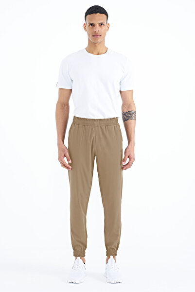 TOMMY LIFE Beige Men's Basic Pocketed Lace-Up Comfortable Form Rubber Leg Sweatpants - 84826