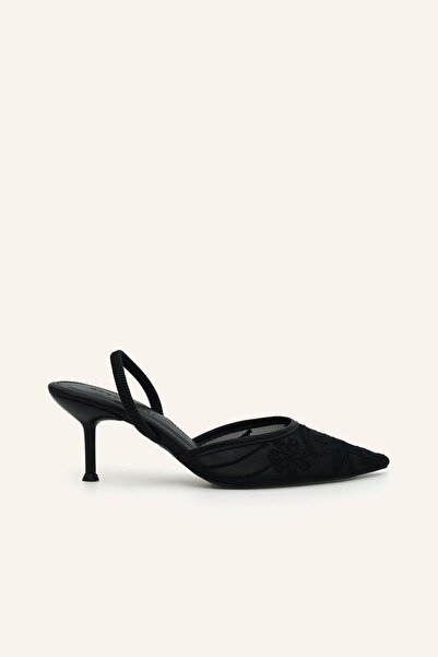 MARCATELLI Siyah İşlemeli Topuklu Ayakkabı