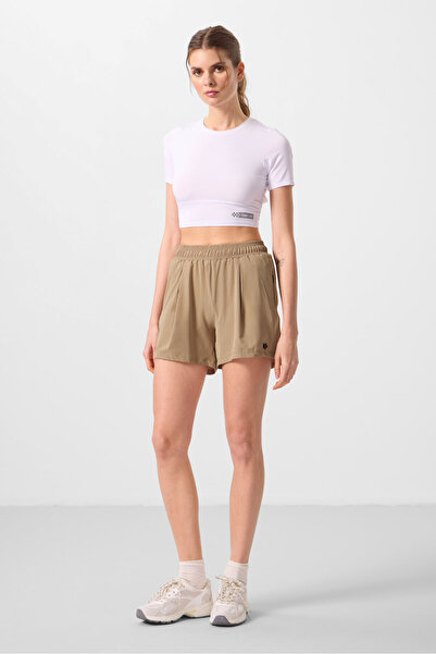TOMMY LIFE Bej Gizli Cep Fermuarlı Rahat Form Kadın Şort - 91014