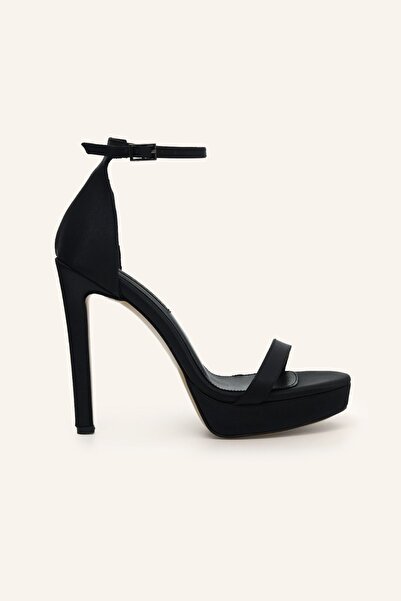 MARCATELLI Siyah Saten İnce Bantlı Platform Topuklu Ayakkabı
