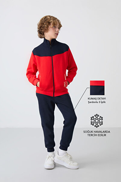 TOMMY LIFE Fiesta-Lacivert Pamuklu Kalın İçi Tüylü Standart Fit Nakışlı Erkek Çocuk Eşofman Takım - 11240