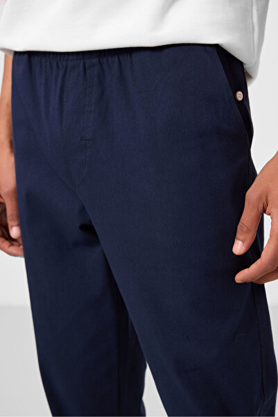 TOMMY LIFE Navy Blue Standard Fit Woven Light Flexible Chino Men's Trousers - 82178
