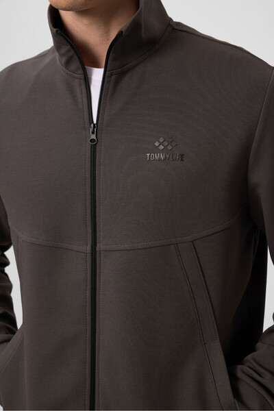 TOMMY LIFE Ανδρική αθλητική φόρμα με σκούρα γκρι επιφάνεια με υφή άνετη φόρμα - 85273