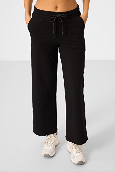 TOMMY LIFE Black Stand Collar Zippered Cotton Women's Tracksuit Tunic Set - 95346