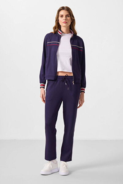 TOMMY LIFE Sötétlila puha textúrájú kötöttáru állógallér, túlméretezett női tréningruha - 95350