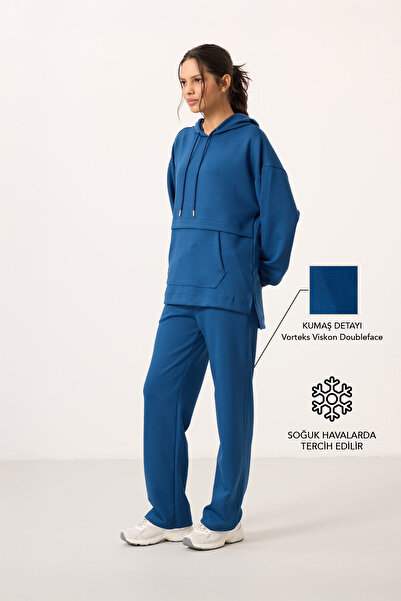 TOMMY LIFE Parlament Soft Textured Hooded Oversize Women's Tracksuit Tunic Set - 95348