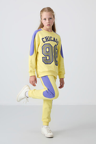 TOMMY LIFE Σετ αθλητικής φόρμας για κορίτσια με κίτρινη στάμπα - βαμβακερή επ...