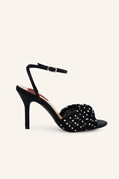 MARCATELLI Siyah Saten Naz Topuklu Sandalet