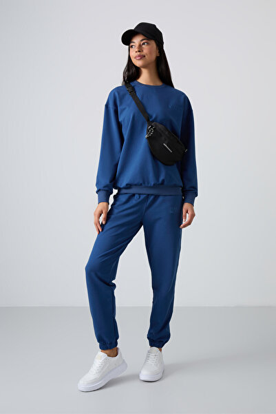 TOMMY LIFE Parliament Basic Cotton O Neck Oversize Rubber Leg Women's Tracksuit Set - 95287