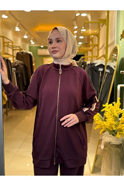 Nuss 1039 Yanı Şerit Detaylı Pantolonlu Takım Bordo