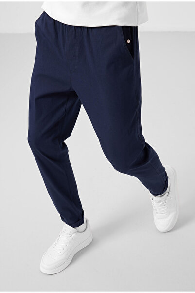 TOMMY LIFE Navy Blue Standard Fit Woven Light Flexible Chino Men's Trousers - 82178