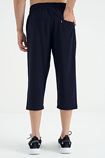 TOMMY LIFE İndigo Bağcıklı Standart Kalıp Fermuar Cepli Aktif Spor Erkek Kapri - 83096