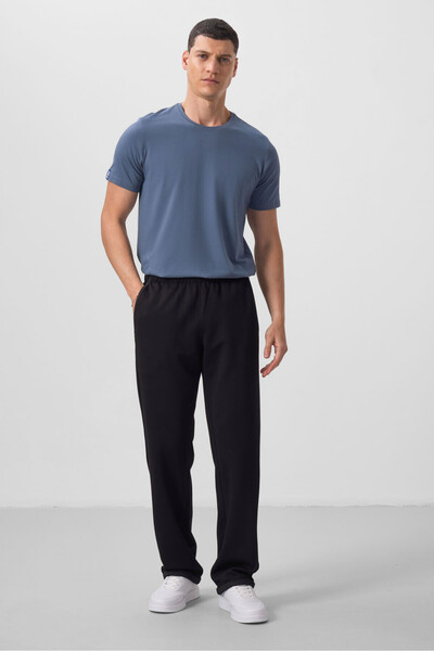 TOMMY LIFE Удобни мъжки панталони Palazzo с текстурирана черна повърхност - 8...