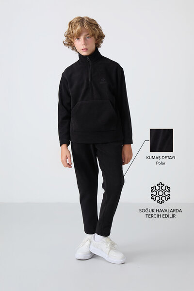 TOMMY LIFE Siyah Kalın Yumuşak Dokulu Standart Fit Nakışlı Polar Erkek Çocuk ...