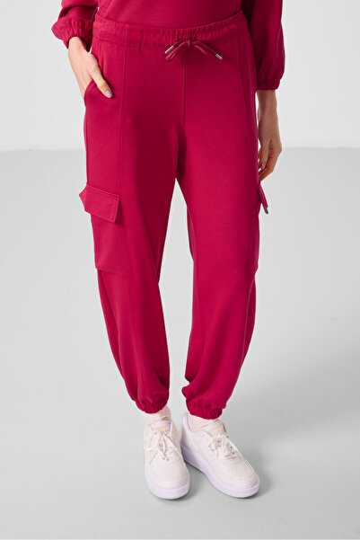 TOMMY LIFE Κόκκινη μαλακή υφή Oversize γυναικεία αθλητική φόρμα - 95351