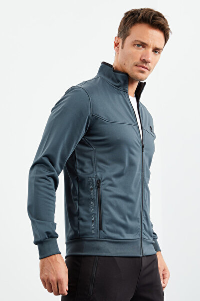 TOMMY LIFE Ανδρική αθλητική φόρμα Forest Green Black Stand γιακά με φερμουάρ Classic Leg 85162