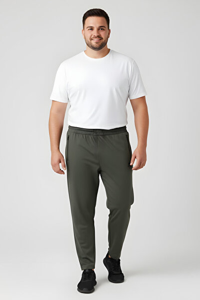 TOMMY LIFE Khaki Zippered Classic Leg Oversized Men's Sweatpants - 84947