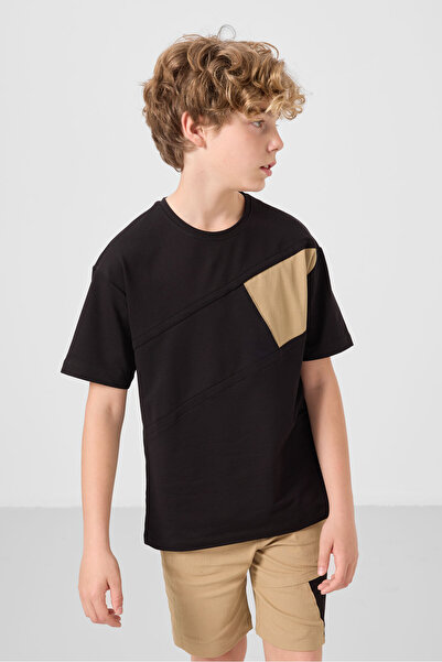 TOMMY LIFE Μαύρο-Σκούρο Μπεζ Βαμβακερό Oversize Fit Υφαντό ελαφρύ εύκαμπτο ανδρικό σορτς Chino - 11275