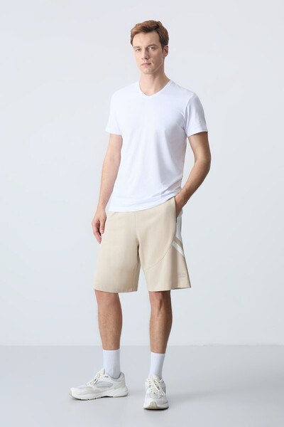 AIR JONES Beige Men's Shorts - Cotton, Thick Soft Texture, Standard Fit - 81281