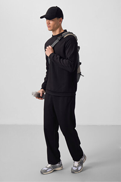 TOMMY LIFE Siyah Yüzeyi Dokulu Oversize Erkek Eşofman Takım - 85275