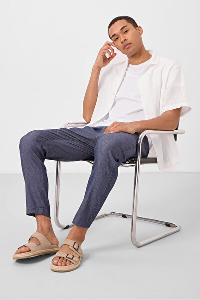 TOMMY LIFE Denim Navy Blue Standard Fit Woven Light Flexible Chino Men's Trousers - 82177