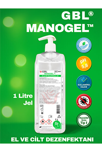 MANOGEL El ve Cilt Dezenfektanı, Jel, Biyosidal Ruhsatlı, Çiçek Kokulu, 1 Litre