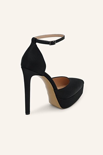 MARCATELLI Fekete szatén Davin Platform sarkú cipő