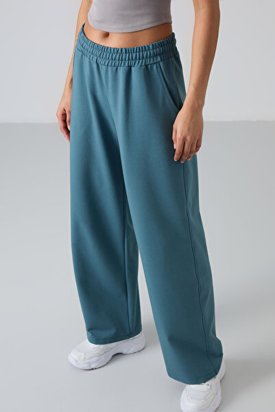 TOMMY LIFE Forest Green Wide-Leg Γυναικεία Φούτερ - Ψηλόμεση Τσέπες Άνετη Φόρμα - 94567