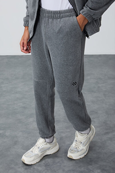 TOMMY LIFE Gray Melange Thick Soft Textured Comfort Fit Embroidered Men's Tracksuit Set - 85269