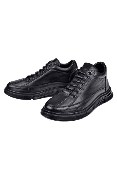 Voyager Ανδρικά παπούτσια από γνήσιο δέρμα με κορδόνια από καουτσούκ VOY-488 ΜΑΥΡΟ