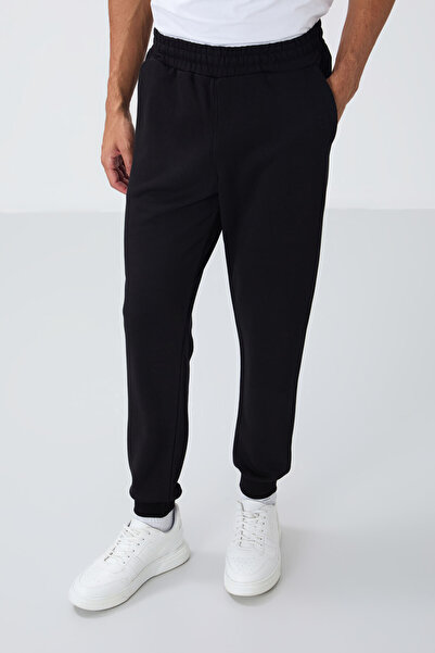 TOMMY LIFE Thick Smooth Textured Cotton Hooded Men's Tracksuit Set - Black 85262