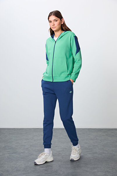 TOMMY LIFE Water Green-Parliament Cotton Thick Hooded Oversize Fit Women's Tr...