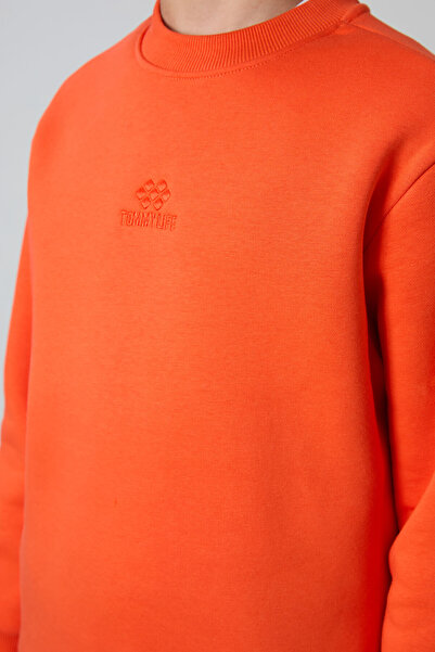 TOMMY LIFE Оранжев суичър с бродирани цветове - памук и мека текстура, плътна козина отвътре - 11232