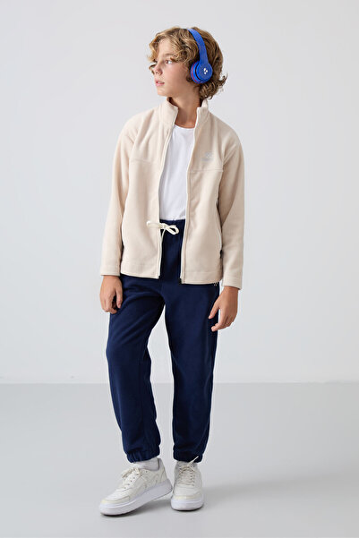 TOMMY LIFE Lacivert Kalın Yumuşak Dokulu Standart Fit Nakışlı Polar Erkek Çoc...